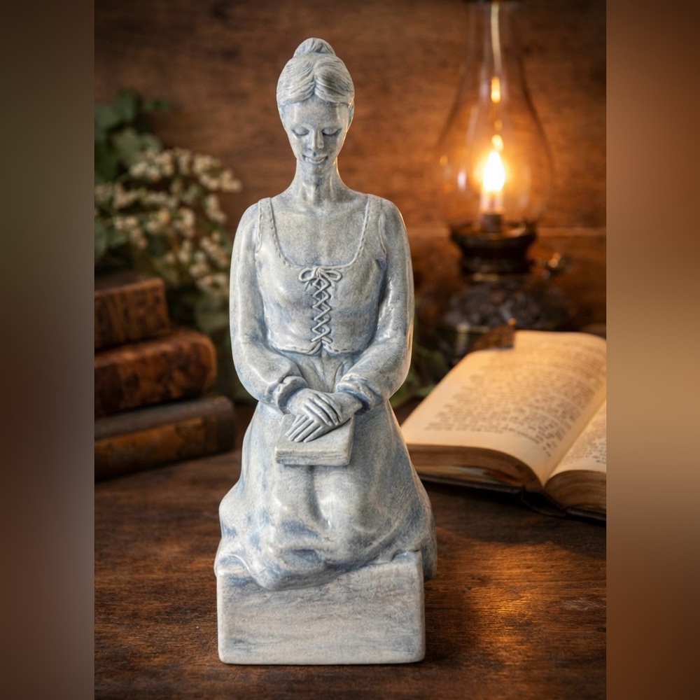 Vintage LDS Pioneer Woman Sculpture Praying with Book Mike’s Mold Ceramic 11”